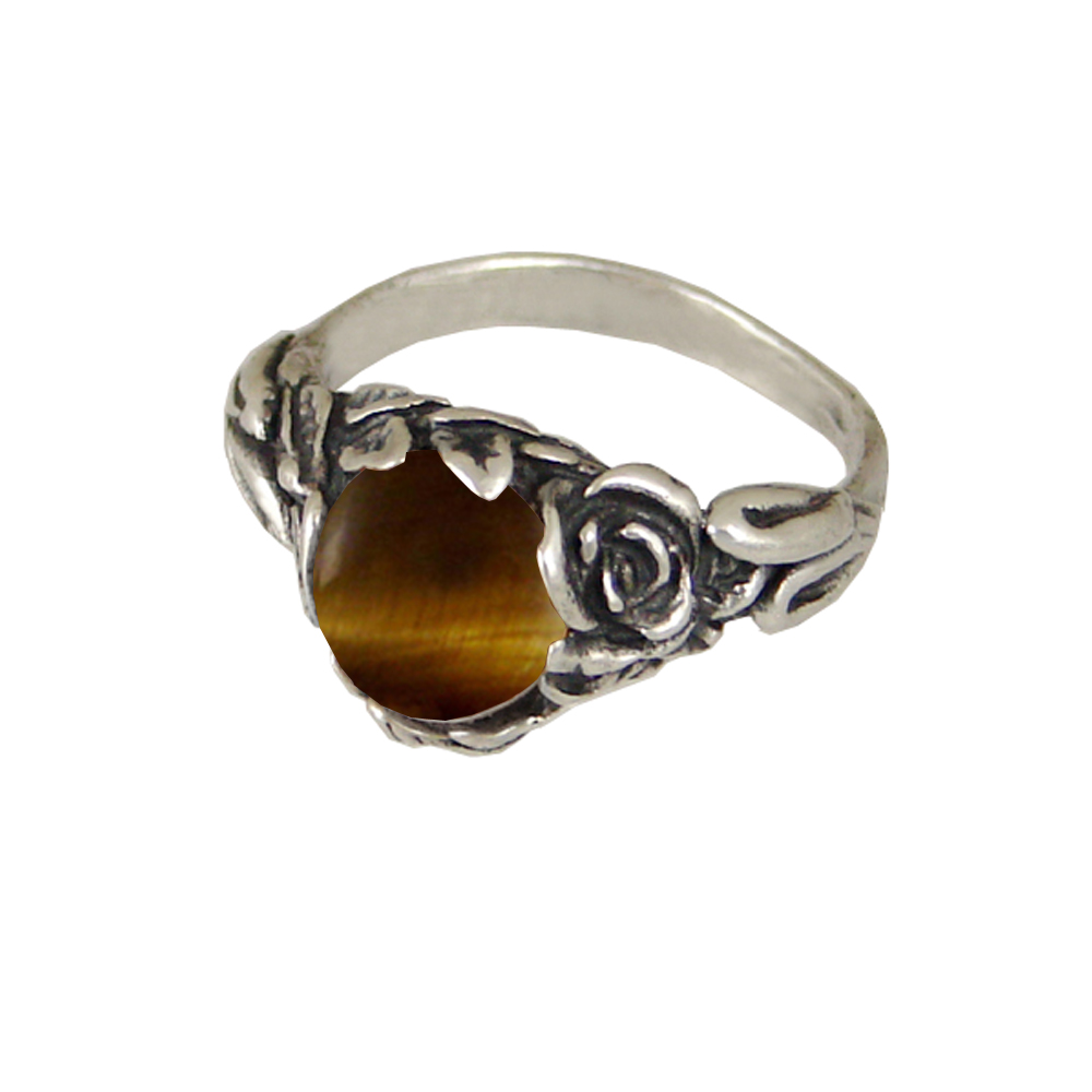 Sterling Silver Rose Ring with Tiger Eye Size 9 Sterling Silver Rose Ring with Tiger Eye Size 9